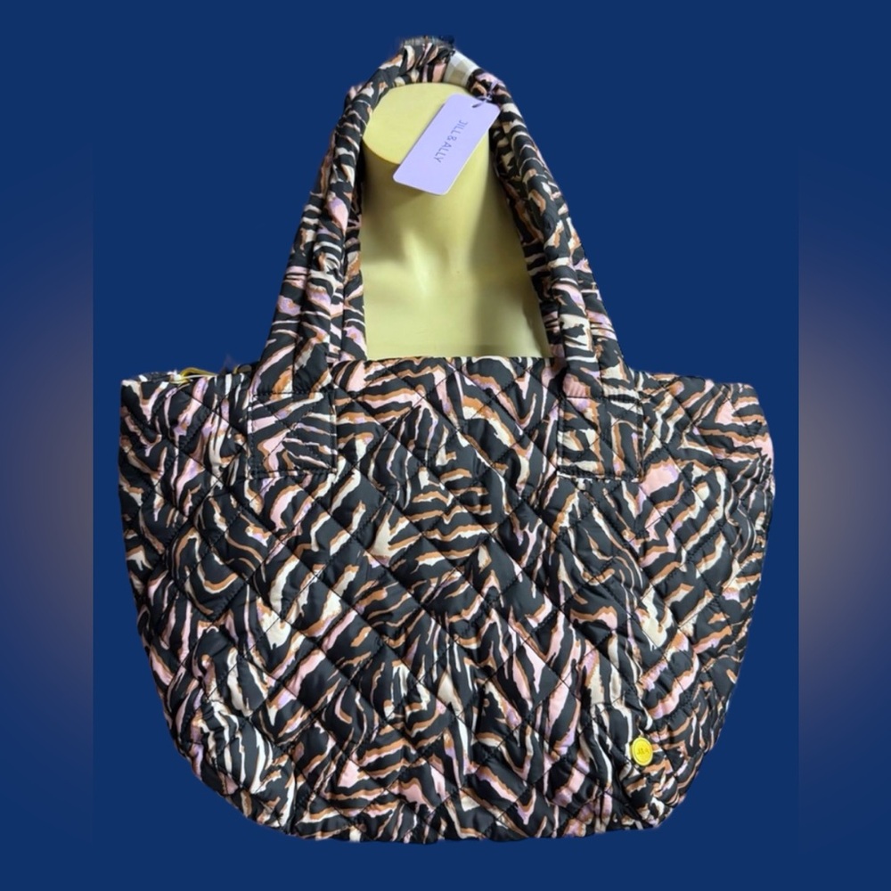 $168 Jill & Ally 17” crossbody quilted zebra animal print tote purse nylon bag